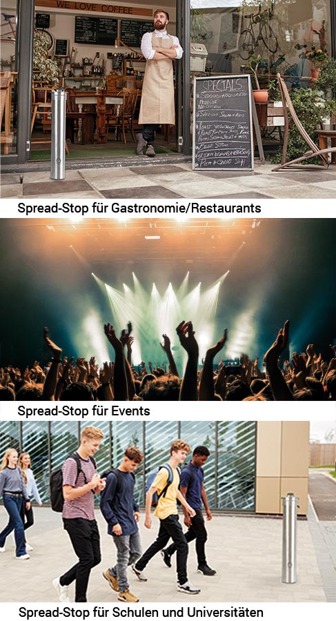 Desinfektionssäule Spread-Stop für Gastronomie/Restaurants, Events, Schulen und Universitäten
